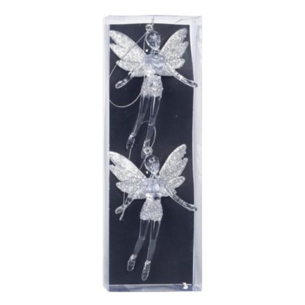 Set de 2 decoratiuni de Craciun zana cu aripi argintii 12 cm CAA222310