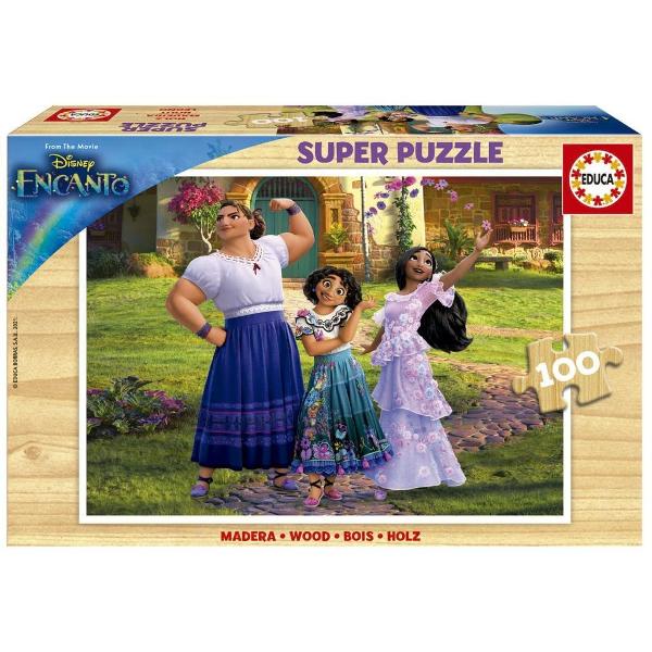 Puzzle de 100 piese lemn Encanto Disney Puzzle-ul asamblat are 36 x 26 cm Pentru varste intre 6 si 8 ani