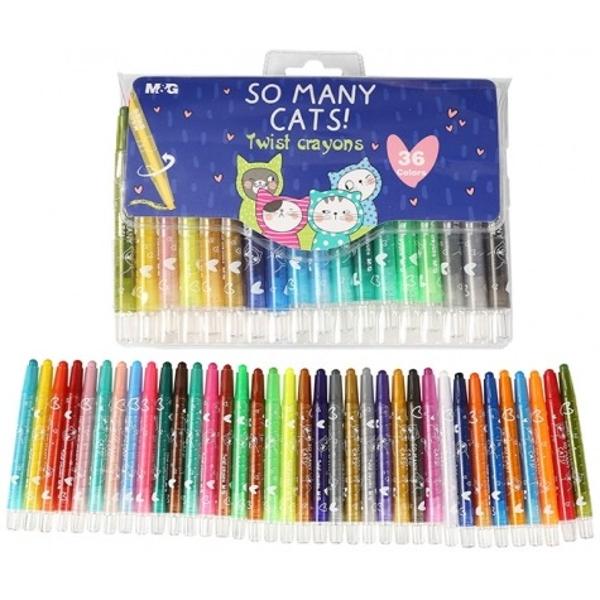 Creioane cerate Twistable So many cats ambalaj PVC 36 culoriset M&G 