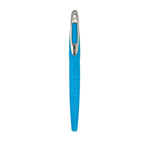 Stilou Herlitz MyPen plastic metal grip ergonomic pentru stangaci clip metalic cu design 1 patron cerneala inclus model albastru cu verde ambalat pe blister