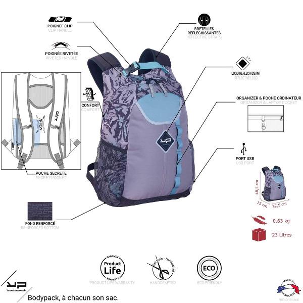 Bodypack este un brand francez cu o istorie de 65 de aniRucsac 1 compartiment USB Ridgeline Bodypack1 compartiment principal;2 buzunare laterale;1 buzunar pe spate;Buzunar pentru laptop;Bretele ajustabile;Dimensiuni 325 x 485 x 15 cm;Greutate 063 kgSistem Air Flow;Port 