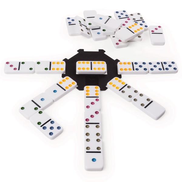Acesta este un set de 28 domino-uri duble standard Setul include de asemenea o piesa Starter Bucurati-va de jocurile clasice de domino cu instructiuni complete incluse Are un compartiment de depozitare metalic Distractie pentru intreaga familie