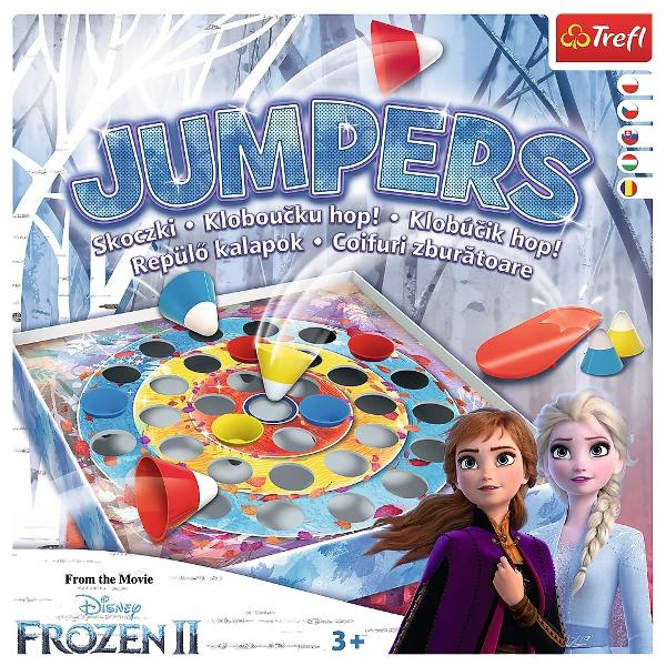 Alaturi de Frozen Jumpers este un joc distractiv pentru intreaga familie si bun pentru a ne exersa abilitatile Cine va fi cel mai bun shooter si va atinge centrul tintei Concetreaza-te Continutul pachetului 9 capace zburatoare 3 platforme de lansare 1 tabla instructiuni Jucatorii pe rand vor lansa coifuri zburatoare catre centru plansei de joc Distractie placuta