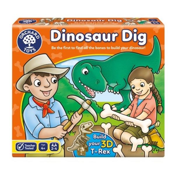 Un joc distractiv in care cei mici isi pot exersa rabdarea si dexteritatea cu scopul de a-si asambla propriul schelet de dinozaur Jucatorii prind cu ajutorul tarnacopului cate un os de dinozaur de pe tabla de joc In cazul in care culoarea de pe osul respectiv se potriveste cu culoarea dinozaurului lor jucatorii pot adauga piesa pentru a-si asambla dinozaurul Daca au agatat un cartonas cu T Rex vor pune inapoi o piesa pe tabla de joc  Continut 1 tabl&259; de 