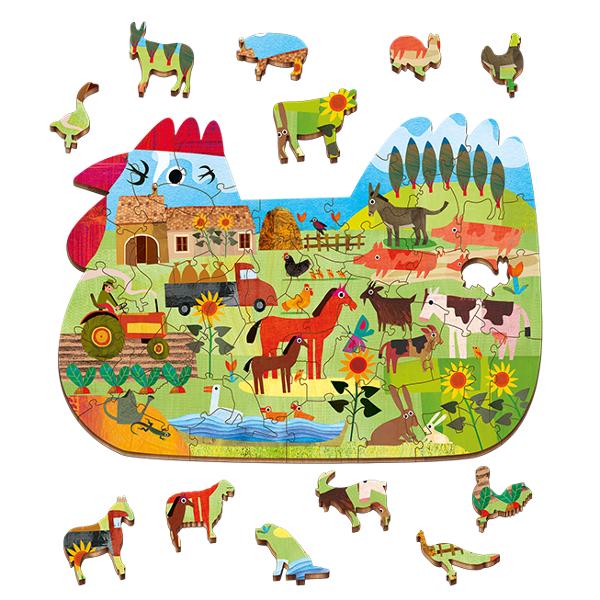 Puzzle din lemn de mesteac&259;n 48 piese 25 x 35 cm 12 piese de forma unor animale Un 