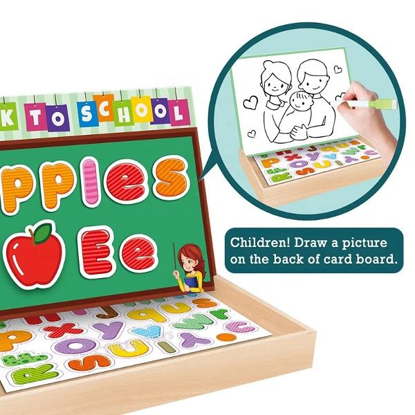 Jocul educativ cu tabla magnetica si de desenat - Litere Magnetice este recomandat copiilor cu varsta mai mare de 3 aniAcest joc le ofera copiilor posibilitatea sa fie cat mai creativi posibil sa invete literele sa formeze cuvinte simple si sa isi dezvolte vocabularulCei mici se pot juca singuri sau impreuna cu prietenii ori familiaJocul contine- litere magnetice- tabla cu doua fete o parte magnetica si una pentru desenat- carduri cu membrii familiei 